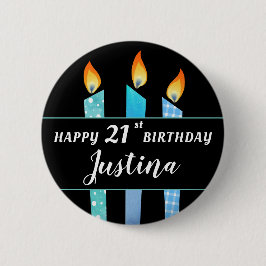 Naam en leeftijd toevoegen Blue Candles Happy Birt Ronde Button 5,7 Cm