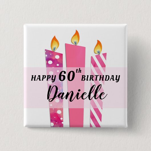 Naam en leeftijd toevoegen Cool Candles Happy Birt Vierkante Button 5,1 Cm (Voorkant)