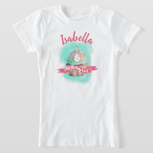  naam en leeftijd verjaardagsmeisje cupcake t-shirt (Laagn)