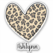 Naam en Leopard Animal Print Hart Sticker (Voorkant)