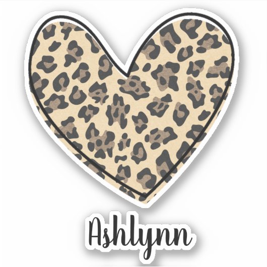 Naam en Leopard Animal Print Hart Sticker (Voorkant)