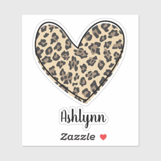 Naam en Leopard Animal Print Hart Sticker (Vel)