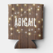 Naam en Licht String op eiken Blikjeskoeler (Voorkant)
