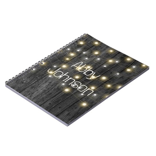 Naam en Lichte Koord op Zwart Hout Notitieboek (Linkerzijde)