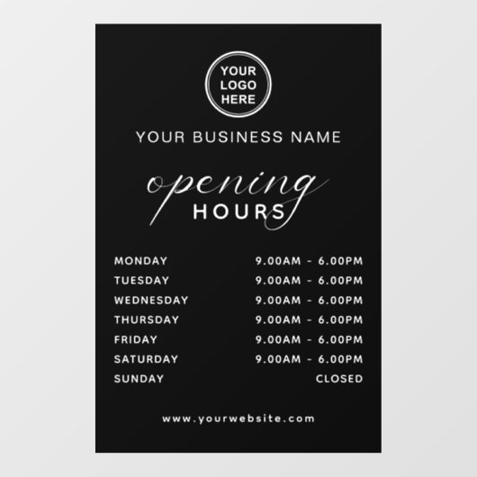 Naam en Logo Bedrijfs Openingstijden Modern Raamsticker (Vel)