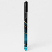 Naam en monogram, Blauwgroen zwart agaat, gouden B iPhone Hoesje (Rechterkant)