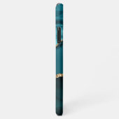 Naam en monogram, Blauwgroen zwart agaat, gouden B iPhone Hoesje (Rechterkant)