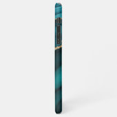 Naam en monogram, Blauwgroen zwart agaat, gouden B iPhone Hoesje (Linkerkant)