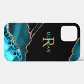 Naam en monogram, Blauwgroen/zwart, gouden/Blauwgr Case-Mate iPhone Case (Achterkant (horizontaal))