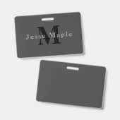 Naam en monogram | Donkergrijs Badge (Voor- en achterkant)
