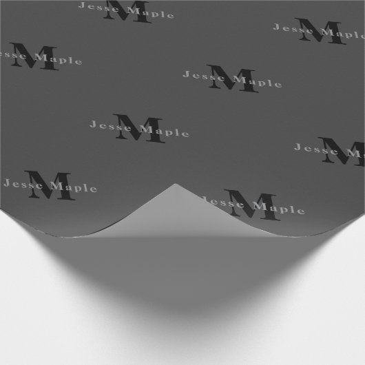 Naam en monogram | Donkergrijs Cadeaupapier (Hoek)