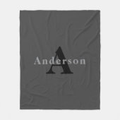Naam en monogram | Donkergrijs Fleece Deken (Voorkant)