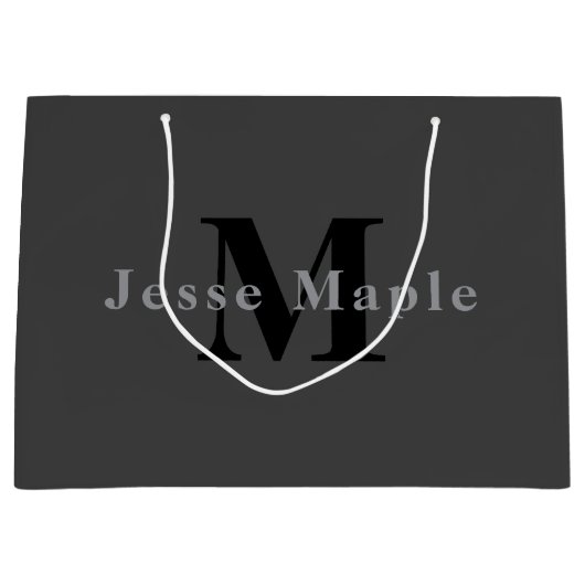 Naam en monogram | Donkergrijs Groot Cadeauzakje (Voorkant)