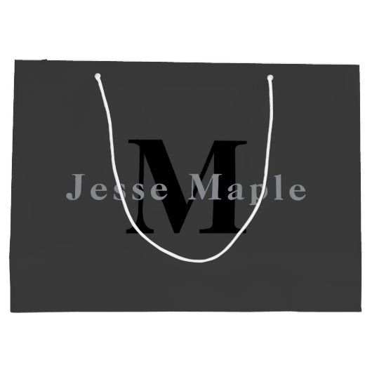 Naam en monogram | Donkergrijs Groot Cadeauzakje (Achterkant)