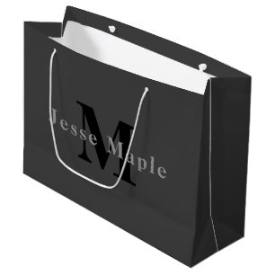 Naam en monogram   Donkergrijs Groot Cadeauzakje
