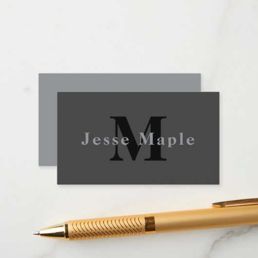Naam en monogram | Donkergrijs Informatiekaartje (Voorkant / Achterkant in situ)
