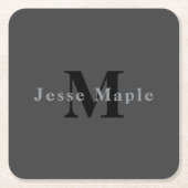 Naam en monogram | Donkergrijs Kartonnen Onderzetters (Voorkant)