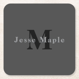 Naam en monogram | Donkergrijs Kartonnen Onderzetters