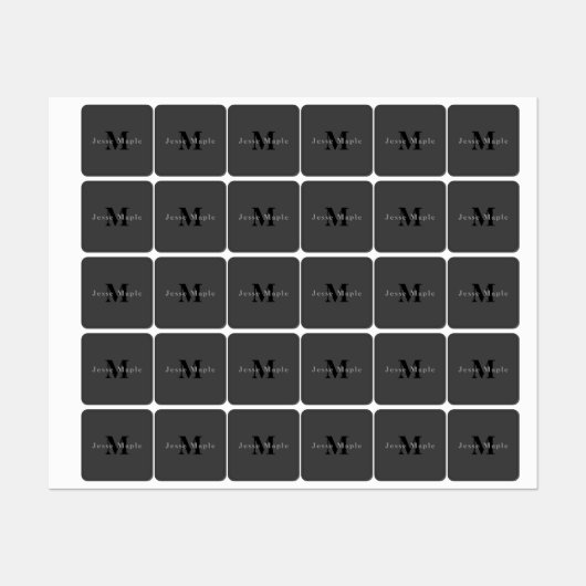 Naam en monogram | Donkergrijs Labels (Vel)