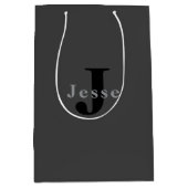 Naam en monogram | Donkergrijs Medium Cadeauzakje (Voorkant)