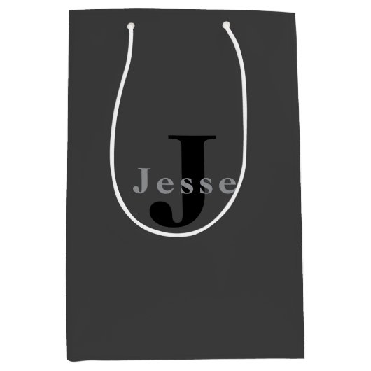 Naam en monogram | Donkergrijs Medium Cadeauzakje (Voorkant)