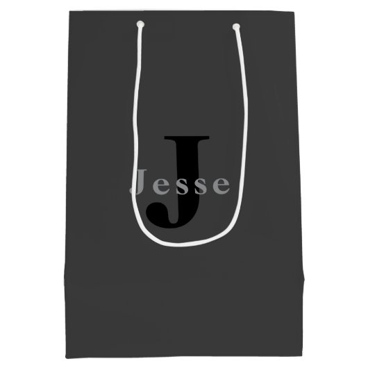 Naam en monogram | Donkergrijs Medium Cadeauzakje (Achterkant)