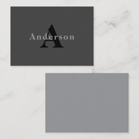 Naam en monogram | Donkergrijs Notitiekaartje (Voorkant / Achterkant)