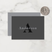 Naam en monogram | Donkergrijs Notitiekaartje (Voorkant / Achterkant in situ)