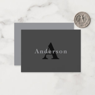 Naam en monogram   Donkergrijs Notitiekaartje