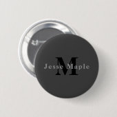 Naam en monogram | Donkergrijs Ronde Button 5,7 Cm (Voorkant /achterkant)
