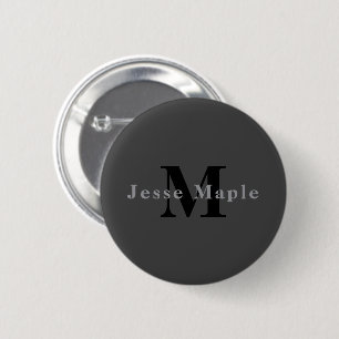 Naam en monogram   Donkergrijs Ronde Button 5,7 Cm