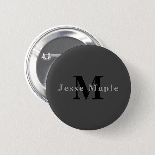 Naam en monogram | Donkergrijs Ronde Button 5,7 Cm (Voorkant /achterkant)