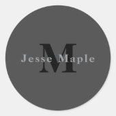 Naam en monogram | Donkergrijs Ronde Sticker (Voorkant)