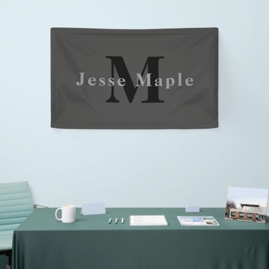 Naam en monogram | Donkergrijs Spandoek (Beurs)