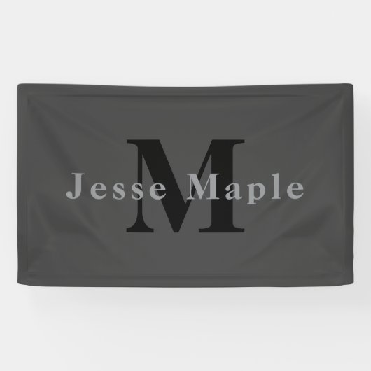 Naam en monogram | Donkergrijs Spandoek (Horizontaal)