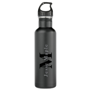Naam en monogram   Donkergrijs Waterfles
