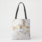 Naam en monogram, Gold Bar, witte & goudmarmer Tote Bag (Voorkant)
