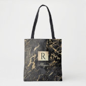 Naam en monogram, Gold Box, Black & Gold Marble Tote Bag (Voorkant)