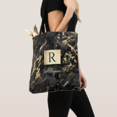 Naam en monogram, Gold Box, Black & Gold Marble Tote Bag (Dichtbij)