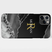 Naam en monogram, grijs zwart agaat, gouden witte  iPhone hoesje (Achterkant horizontaal)