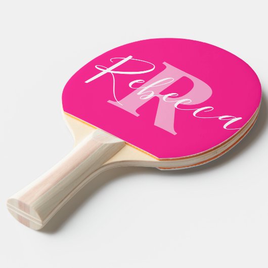 Naam en monogram letter R roze Tafeltennisbatje (Voorkant Gekanteld)