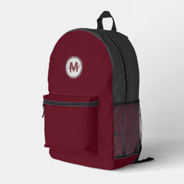 Naam en monogram op herfst burgundyrood met grijs bedrukte rugzak