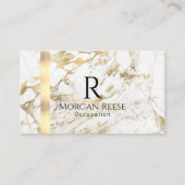 Naam en monogram, QR-code, White & Gold Marble Vs  Visitekaartje (Voorkant)
