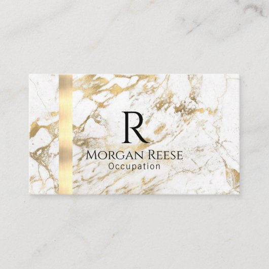 Naam en monogram, QR-code, White & Gold Marble Vs  Visitekaartje (Voorkant)