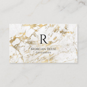 Naam en monogram, QR-code, White & Gold Marble Vs Visitekaartje