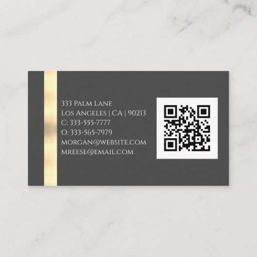 Naam en monogram, QR-code, White & Gold Marble Vs  Visitekaartje (Achterkant)
