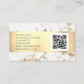 Naam en monogram, QR-code, White & Gold Marble Vs Visitekaartje (Achterkant)