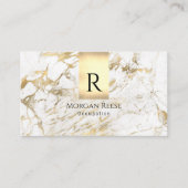 Naam en monogram, QR-code, White & Gold Marble Vs Visitekaartje (Voorkant)