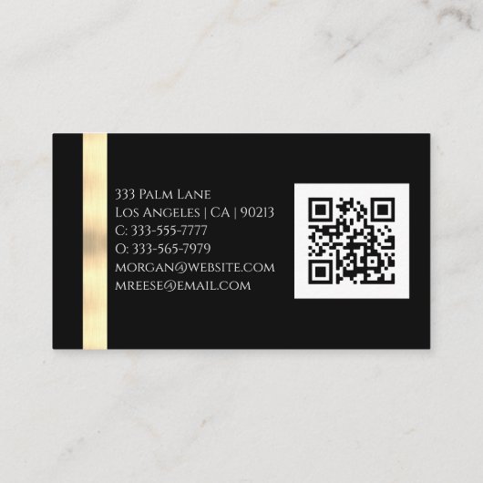 Naam en monogram, QR-code, White & Gold Marble Vs Visitekaartje (Achterkant)