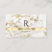 Naam en monogram, QR-code, White & Gold Marble Vs Visitekaartje (Voorkant)